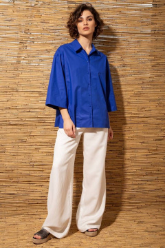 Синяя рубашка свободного кроя с кокеткой и разрезами Nova Line 20702 ультрамарин - фото 1