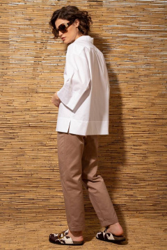 Белая хлопковая рубашка с длинными рукавами и кокеткой Nova Line 20702 белый - фото 3