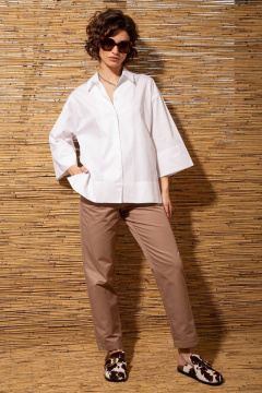 Белая хлопковая рубашка с длинными рукавами и кокеткой Nova Line 20702 белый - фото 2