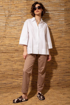 Белая хлопковая рубашка с длинными рукавами и кокеткой Nova Line 20702 белый - фото 1