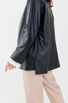 Экокожаное жакето-кимоно с манжетами и съемным поясом Anelli 1186 черный(оникс) - фото 4