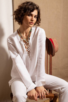 Блуза на каждый день из натуральной ткани с шнуровкой Nova Line 20717 молочный - фото 1