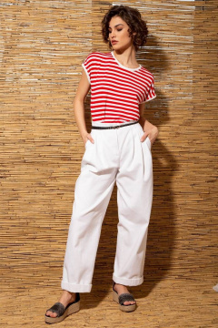 Майка в полоску из трикотажа для демисезона Nova Line 20727 Полоска_красная - фото 3