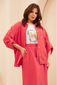 Casual костюм из текстиля с бомбером и юбкой-миди Lissana 4681 коралл - фото 5