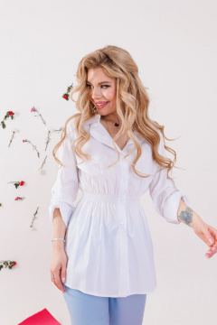 Стильная хлопковая рубашка с резинкой и рукавами-колоколами NikVa 354 белый - фото 1