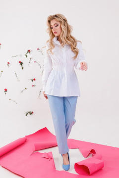 Стильная хлопковая рубашка с резинкой и рукавами-колоколами NikVa 354 белый - фото 3