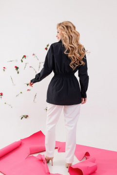 Хлопковая рубашка с акцентной резинкой и длинными рукавами NikVa 354-2 черный - фото 3