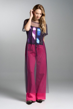 Туника из сетки с разрезами и расширенными брюками VI ORO VR-1031 фуксия - фото 1