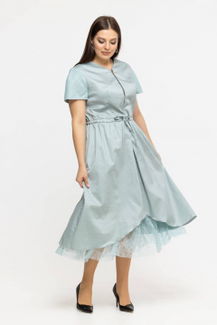Платье летнее из хлопка с V-образным вырезом и принтом Avila 0926 мятный - фото 1