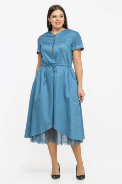 Платье летнее из хлопка с кулиской и V-образным вырезом Avila 0926 голубой - фото 1