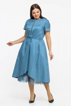 Платье летнее из хлопка с кулиской и V-образным вырезом Avila 0926 голубой - фото 2