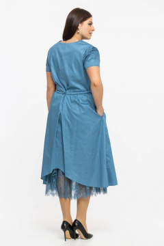 Платье летнее из хлопка с кулиской и V-образным вырезом Avila 0926 голубой - фото 4