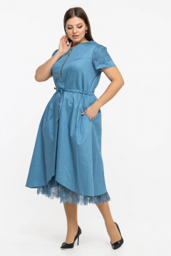 Платье летнее из хлопка с кулиской и V-образным вырезом Avila 0926 голубой - фото 5