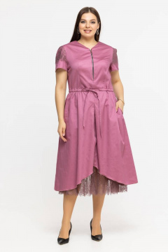 Платье летнее из хлопка с кулиской и принтом Avila 0926 сливовый - фото 1