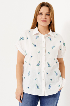 Белая блузка из хлопка с вышивкой и коротким рукавом Панда 91847w белый - фото 1