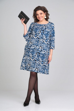 Летнее платье из трикотажа с карманами и молнией Michel chic 2121 синий-леопард - фото 1