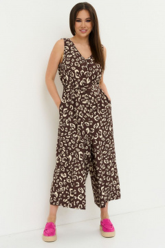 Демисезонный прямой комбинезон из вискозы с поясом Магия моды 2238 коричневый - фото 1