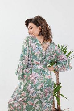 Платье прямое с V-образным вырезом и рукавами-фонариками Anelli 1071 зелень - фото 5