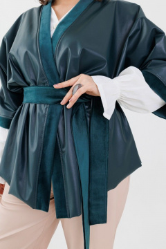 Кимоно из экокожи с поясом и замшевыми деталями Anelli 773 изумруд - фото 4