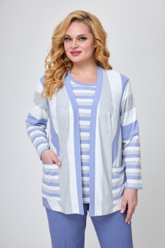 Комплект 3 предмета: жакет, блуза и брюки из трикотажа и вискозы Элль-стиль А-506/2 голубой - фото 3