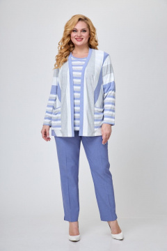 Комплект 3 предмета: жакет, блуза и брюки из трикотажа и вискозы Элль-стиль А-506/2 голубой - фото 1