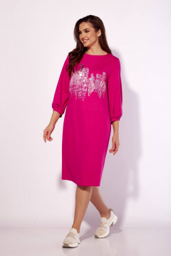 Платье из трикотажа с рукавом 3/4 и декором по линии горловины TAiER 1174 фуксия - фото 5