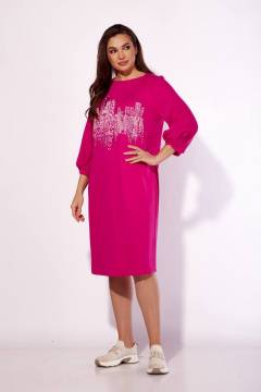 Платье из трикотажа с рукавом 3/4 и декором по линии горловины TAiER 1174 фуксия - фото 4