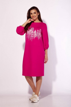 Платье из трикотажа с рукавом 3/4 и декором по линии горловины TAiER 1174 фуксия - фото 3