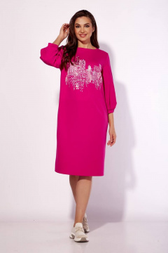 Платье из трикотажа с рукавом 3/4 и декором по линии горловины TAiER 1174 фуксия - фото 2