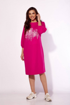 Платье из трикотажа с рукавом 3/4 и декором по линии горловины TAiER 1174 фуксия - фото 1
