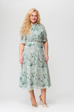 Платье приталенное из шифона с бантом и пуговицами Slaviaelit 451-1 светло-зеленый - фото 1