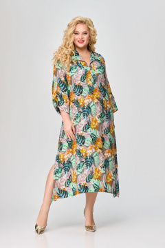 Платье на каждый день из текстиля с рукавом и карманами Svetlana-Style 1776 листики - фото 1
