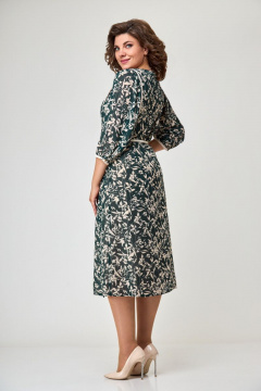 Платье с V-образным вырезом, вставками и ремнем из текстиля Мишель стиль 1072 зелено-бежевый - фото 4