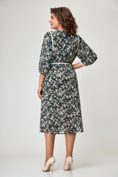 Платье с V-образным вырезом, вставками и ремнем из текстиля Мишель стиль 1072 зелено-бежевый - фото 2