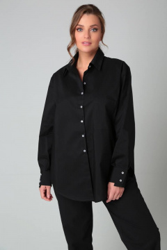 Черная рубашка прямого кроя с кокеткой и эффектными деталями Bliss 8216 черный - фото 3