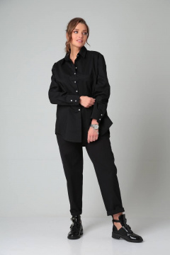 Черная рубашка прямого кроя с кокеткой и эффектными деталями Bliss 8216 черный - фото 1