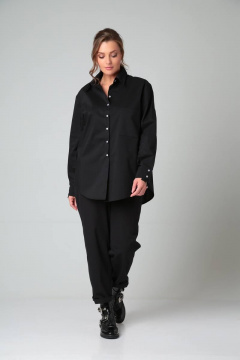 Черная рубашка прямого кроя с кокеткой и эффектными деталями Bliss 8216 черный - фото 2