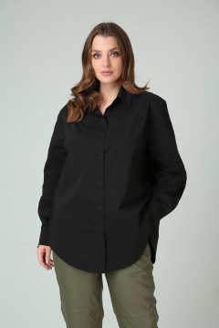 Черная рубашка оверсайз с кокеткой и необычными деталями Bliss 8215 черный - фото 5