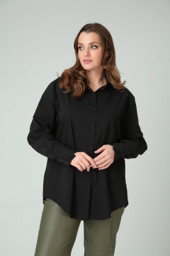 Черная рубашка оверсайз с кокеткой и необычными деталями Bliss 8215 черный - фото 4