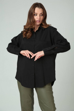 Черная рубашка оверсайз с кокеткой и необычными деталями Bliss 8215 черный - фото 3