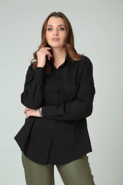 Черная рубашка оверсайз с кокеткой и необычными деталями Bliss 8215 черный - фото 2