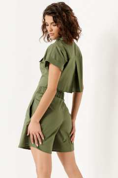 Летний костюм из хлопка брюки и жакет свободный стиль Панда 138520w хаки - фото 3