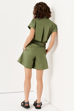 Летний костюм из хлопка брюки и жакет свободный стиль Панда 138520w хаки - фото 4