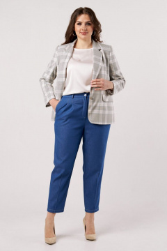 Двубортный костюм из жакета и брюк для делового образа Andina city 9011 клетка_беж+джинс - фото 5