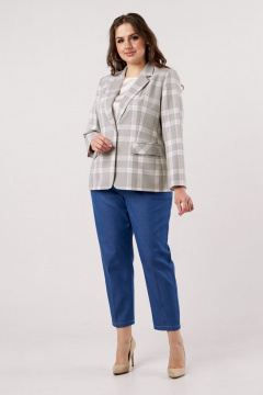 Двубортный костюм из жакета и брюк для делового образа Andina city 9011 клетка_беж+джинс - фото 1
