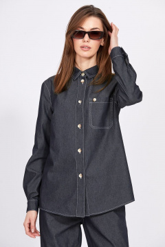 Блуза из джинса с накладным карманом и контрастной строчкой EOLA 2370 темно-синий - фото 2