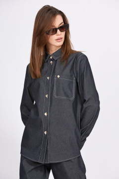 Блуза из джинса с накладным карманом и контрастной строчкой EOLA 2370 темно-синий - фото 1