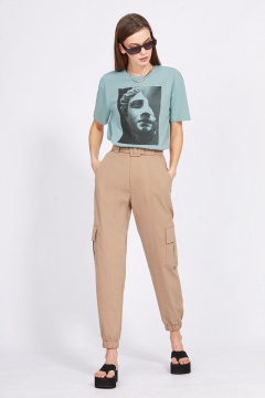 Брюки-карго прямые из джинса с клапанами и ремнем EOLA 2391 темно-бежевый - фото 2