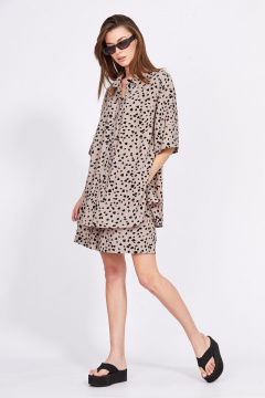 Блуза и шорты из вискозы с принтом для лето EOLA 2409 бежевый_черный - фото 4