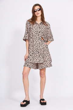 Блуза и шорты из вискозы с принтом для лето EOLA 2409 бежевый_черный - фото 1